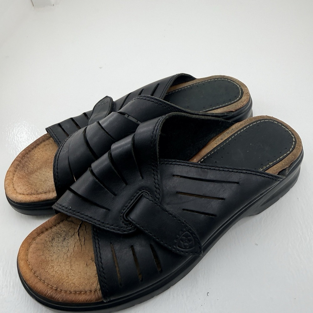 Ariat Womens US 8B Black Woven Leather Slip On Comfort Slide Sandals Rubber Sole